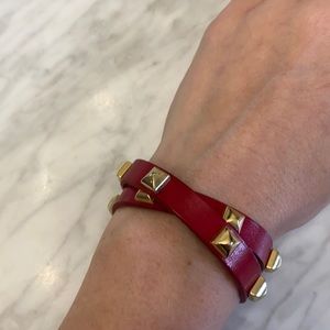 Red leather studded bracelet